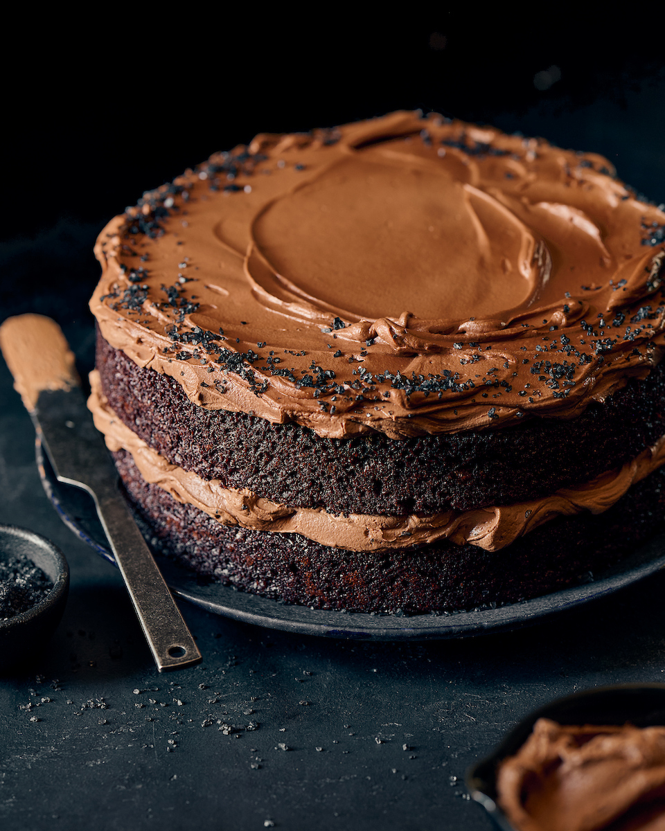 Chocolate Cake on a dark background by Joanie Simon food photographer