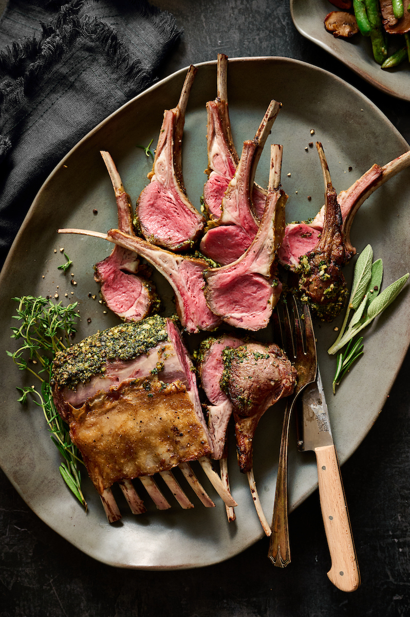 Rack of lamb food photography